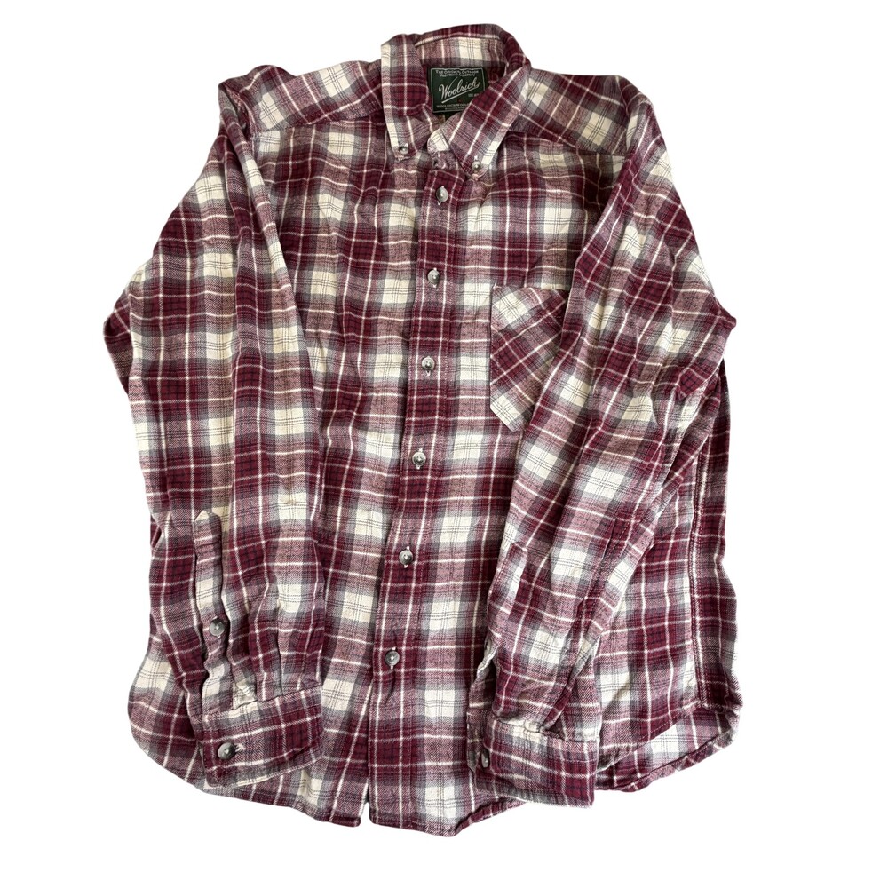 Woolrich Flannel Shirt Mens Medium Red Plaid Button Front Long Sleeve Casual